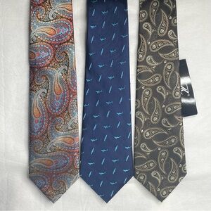 Z4 XL Long Neckties Lot (3) Extra Long Ties Big and Tall Paisley Shark Surf Blue